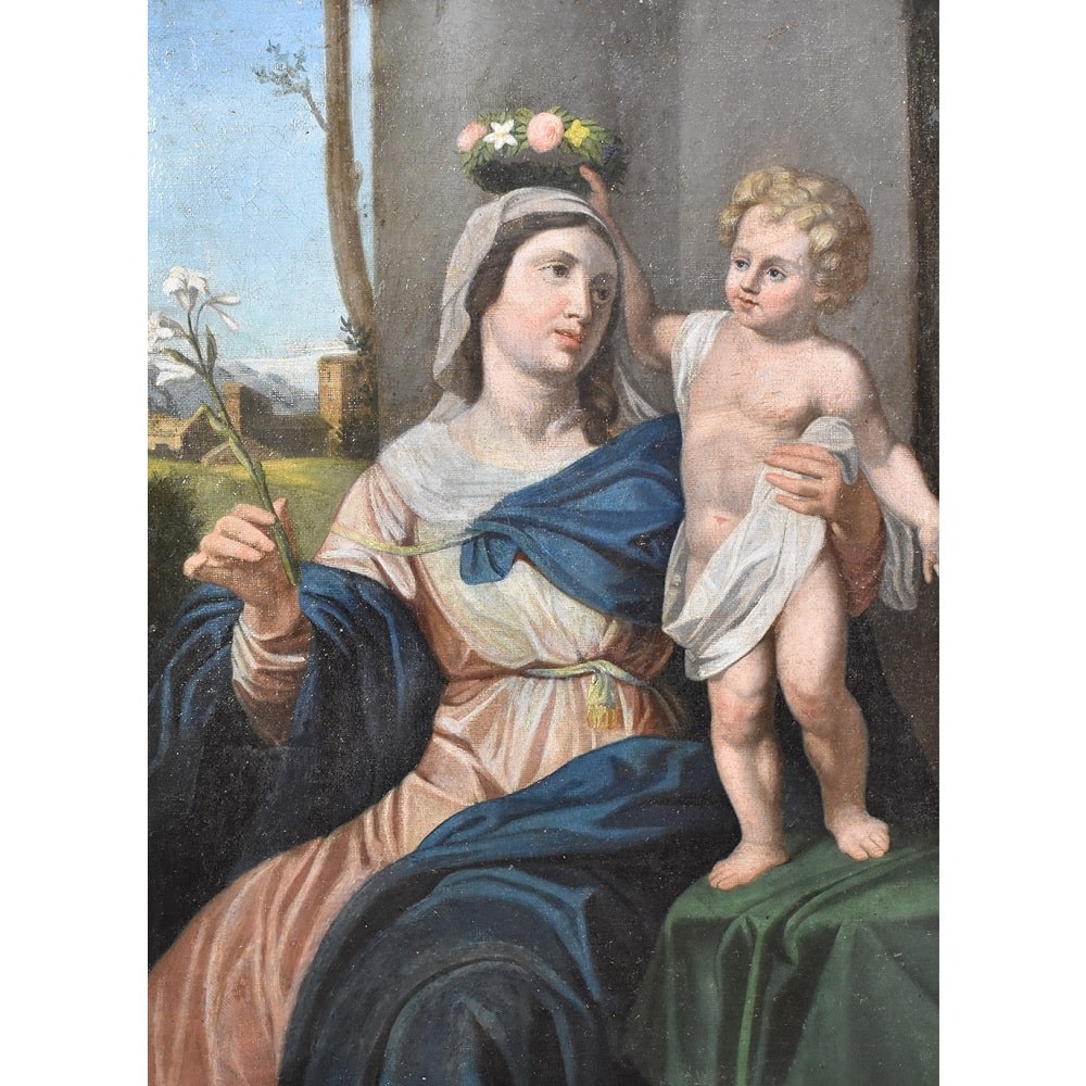 a1QREL400 antique painting christian painting on canvas madonna and jesus child XIX.jpg